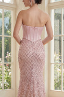 Load image into Gallery viewer, Sparkly Blush Basque Waist Mermaid Long Corset Gala Dress with Sequin
