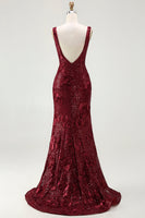 Load image into Gallery viewer, Sparkly Burgundy Mermaid Sequin Long Prom Dress with Slit