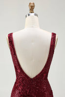 Load image into Gallery viewer, Sparkly Burgundy Mermaid Sequin Long Prom Dress with Slit