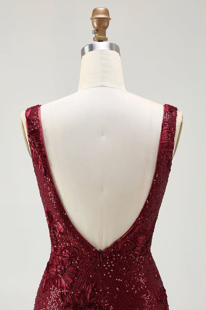 Load image into Gallery viewer, Sparkly Burgundy Mermaid Sequin Long Prom Dress with Slit