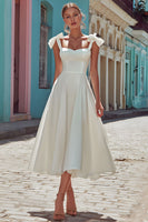 Load image into Gallery viewer, White Corset Thick Straps Midi Engagement Dress with Bows
