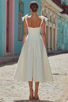 Load image into Gallery viewer, White Corset Thick Straps Midi Engagement Dress with Bows