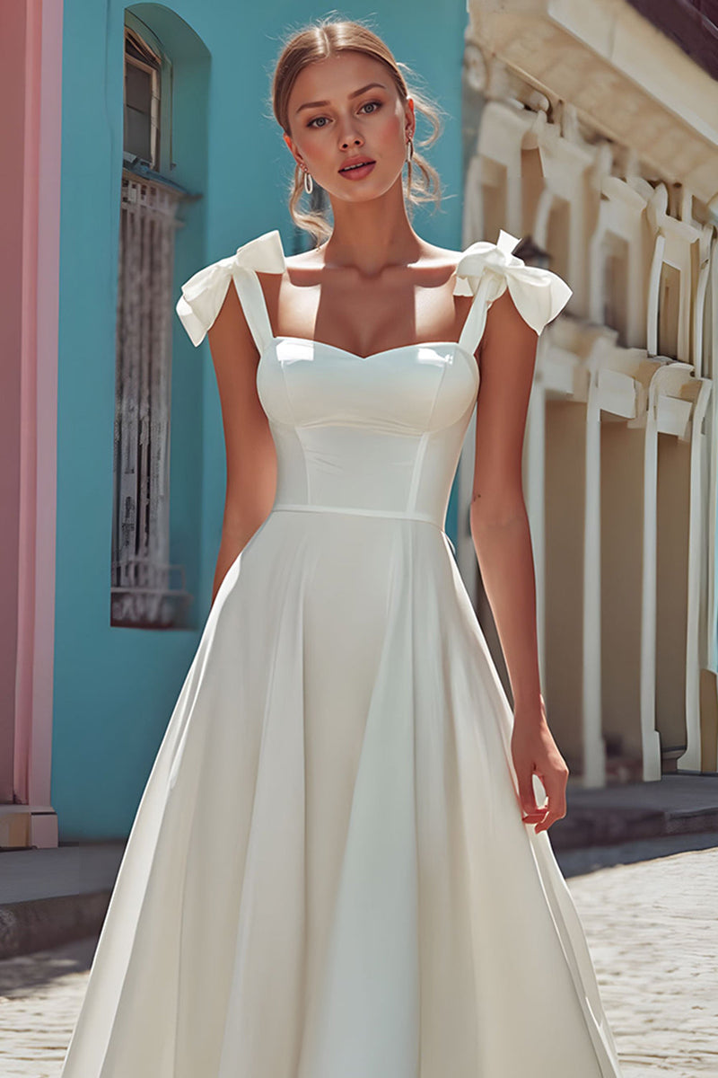 Load image into Gallery viewer, White Corset Thick Straps Midi Engagement Dress with Bows