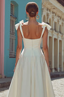 Load image into Gallery viewer, White Corset Thick Straps Midi Engagement Dress with Bows