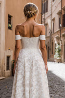 Load image into Gallery viewer, Off the Shoulder White Lace Midi Engagement Dress