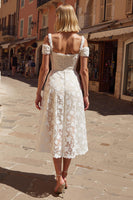 Load image into Gallery viewer, White Lace A Line Cold Shoulder Midi Engagement Dress