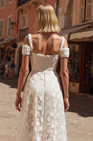 Load image into Gallery viewer, White Lace A Line Cold Shoulder Midi Engagement Dress