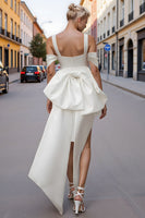 Load image into Gallery viewer, Cold Shoulder White Satin Bodycon Short Engagement Dress with Bows