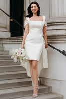 Load image into Gallery viewer, Cold Shoulder White Satin Bodycon Short Engagement Dress with Bows