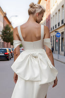 Load image into Gallery viewer, Cold Shoulder White Satin Bodycon Short Engagement Dress with Bows