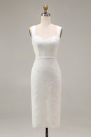 Load image into Gallery viewer, Ivory Bodycon Lace Thick Straps Midi Engagement Dress