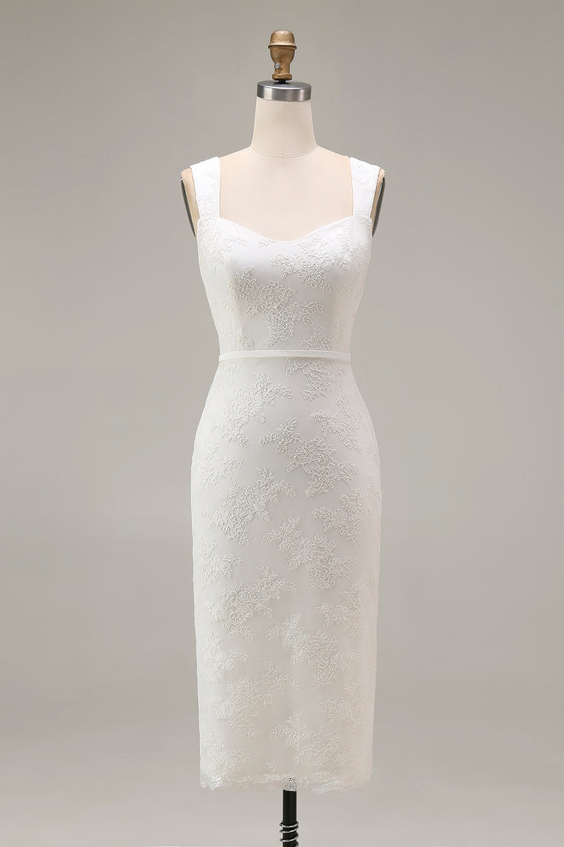 Load image into Gallery viewer, Ivory Bodycon Lace Thick Straps Midi Engagement Dress