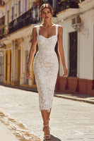 Load image into Gallery viewer, Ivory Bodycon Lace Thick Straps Midi Engagement Dress