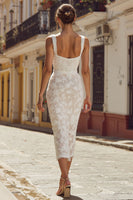 Load image into Gallery viewer, Ivory Bodycon Lace Thick Straps Midi Engagement Dress