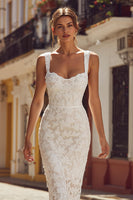 Load image into Gallery viewer, Ivory Bodycon Lace Thick Straps Midi Engagement Dress
