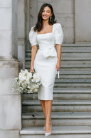 Load image into Gallery viewer, White Bodycon Square Neck Satin Midi Engagement Dress