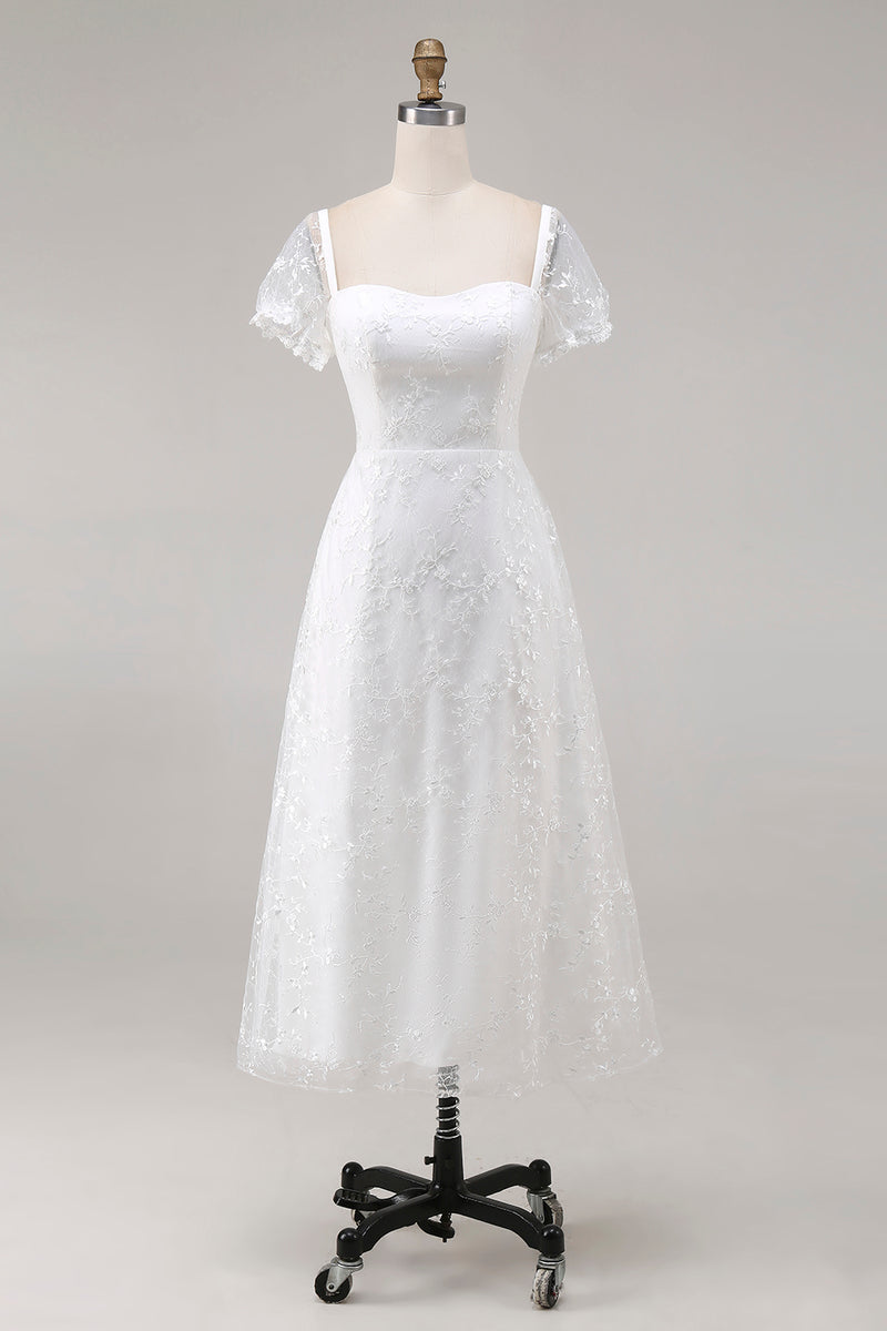 Load image into Gallery viewer, Ivory Square Neck Lace Midi Engagement Dress