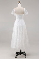 Load image into Gallery viewer, Ivory Square Neck Lace Midi Engagement Dress