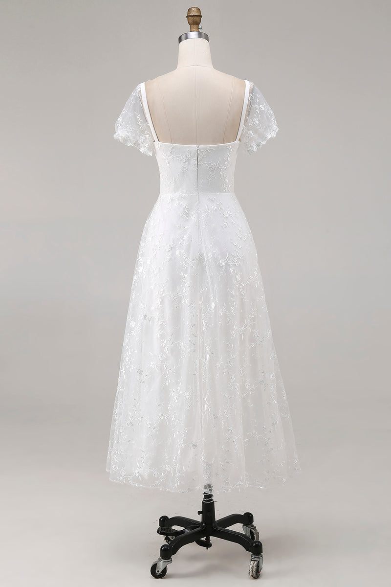 Load image into Gallery viewer, Ivory Square Neck Lace Midi Engagement Dress