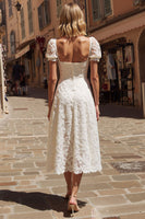 Load image into Gallery viewer, Ivory Square Neck Lace Midi Engagement Dress