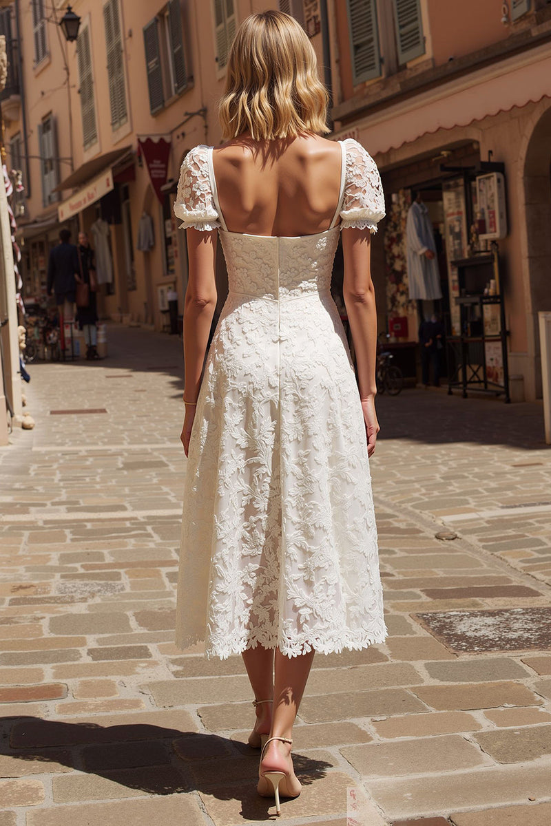 Load image into Gallery viewer, Ivory Square Neck Lace Midi Engagement Dress