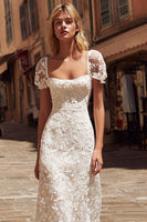 Load image into Gallery viewer, Ivory Square Neck Lace Midi Engagement Dress