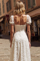Load image into Gallery viewer, Ivory Square Neck Lace Midi Engagement Dress