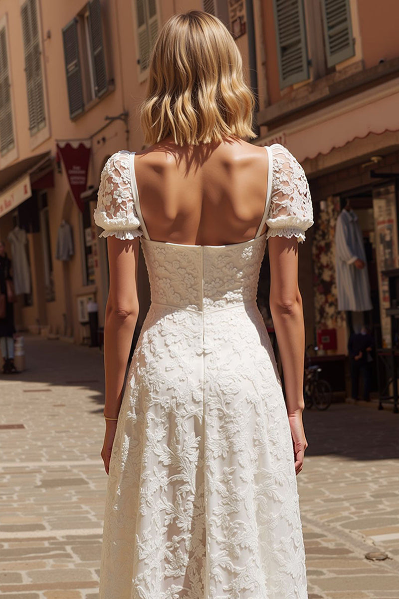 Load image into Gallery viewer, Ivory Square Neck Lace Midi Engagement Dress