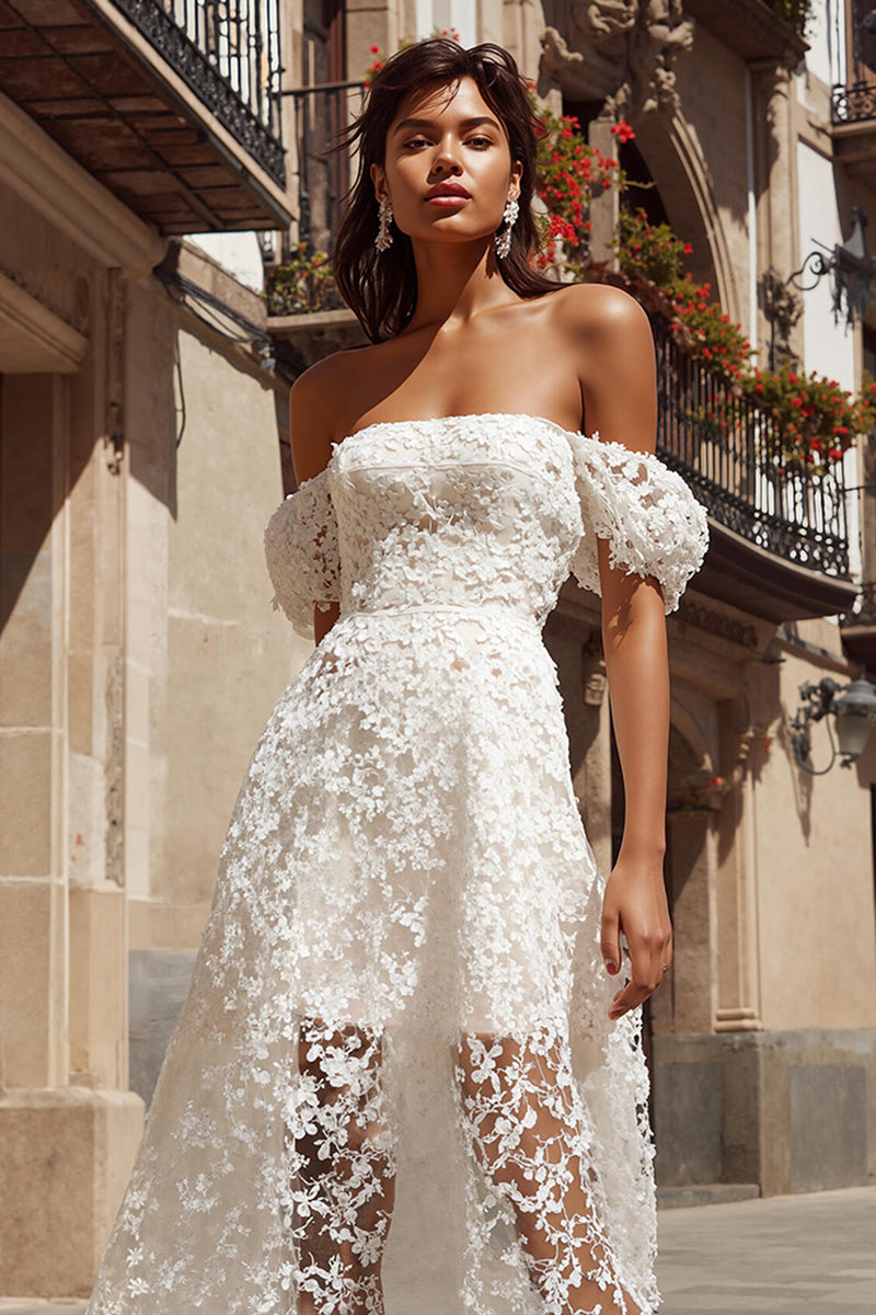 Load image into Gallery viewer, Ivory Off the Shoulder A Line Midi Engagement Dress