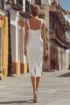 Ivory Lace Bodycon Thick Straps Midi Engagement Dress