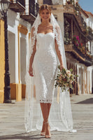 Load image into Gallery viewer, Ivory Lace Bodycon Thick Straps Midi Engagement Dress