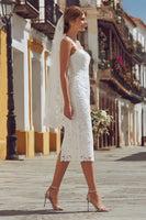 Load image into Gallery viewer, Ivory Lace Bodycon Thick Straps Midi Engagement Dress