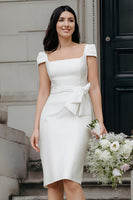 Load image into Gallery viewer, White Bodycon Square Neck Midi Wedding Reception Dress