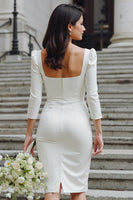Load image into Gallery viewer, White Square Neck Bodycon Midi Wedding Reception Dress