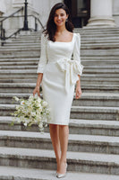 Load image into Gallery viewer, White Square Neck Bodycon Midi Wedding Reception Dress