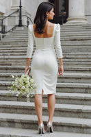 Load image into Gallery viewer, White Square Neck Bodycon Midi Wedding Reception Dress