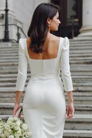 Load image into Gallery viewer, White Square Neck Bodycon Midi Wedding Reception Dress