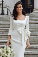 Load image into Gallery viewer, White Square Neck Bodycon Midi Wedding Reception Dress