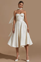 Load image into Gallery viewer, Sweetheart White A Line Midi Engagement Dress