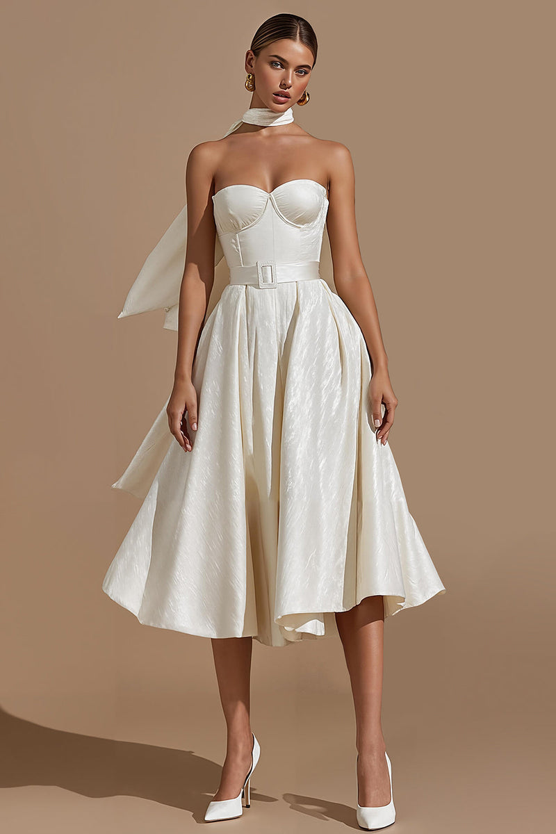 Load image into Gallery viewer, Sweetheart White A Line Midi Engagement Dress