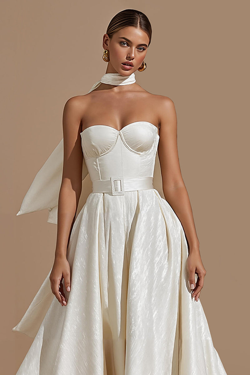 Load image into Gallery viewer, Sweetheart White A Line Midi Engagement Dress