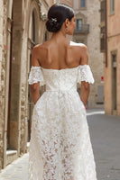 Load image into Gallery viewer, White Off the Shoulder Lace Midi Engagement Dress