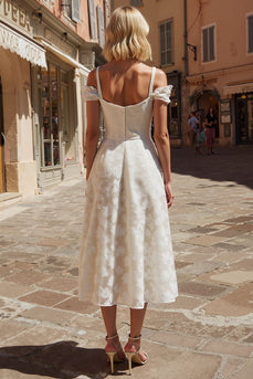 Cold Shoulder Ivory Floral Long Engagement Dress