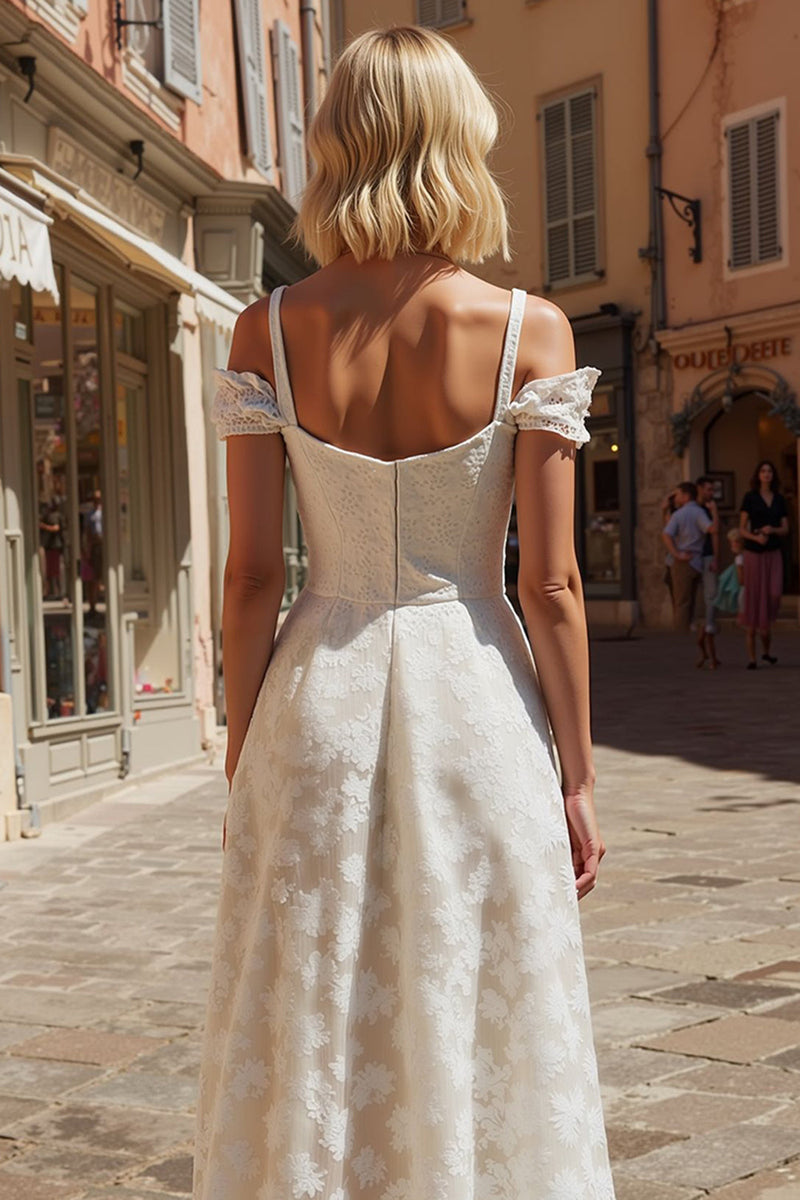 Load image into Gallery viewer, Cold Shoulder Ivory Floral Long Engagement Dress