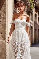 Load image into Gallery viewer, FloralIvory Appliqued A Line Long Wedding Reception Dress