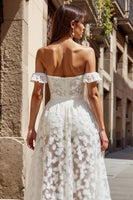 Load image into Gallery viewer, FloralIvory Appliqued A Line Long Wedding Reception Dress
