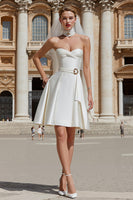 Load image into Gallery viewer, SweetheartWhite Short A Line Wedding Reception Dress with Belt