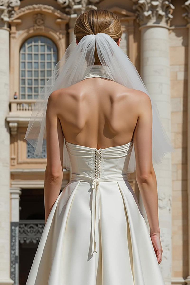 Load image into Gallery viewer, SweetheartWhite Short A Line Wedding Reception Dress with Belt