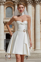 Load image into Gallery viewer, SweetheartWhite Short A Line Wedding Reception Dress with Belt