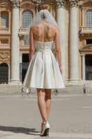 Load image into Gallery viewer, SweetheartWhite Short A Line Wedding Reception Dress with Belt